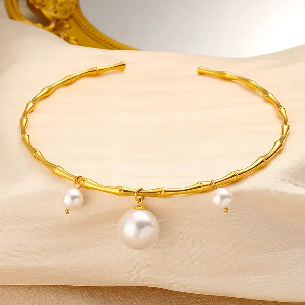Gold_Bamboo_Pearl_Choker_For_Women